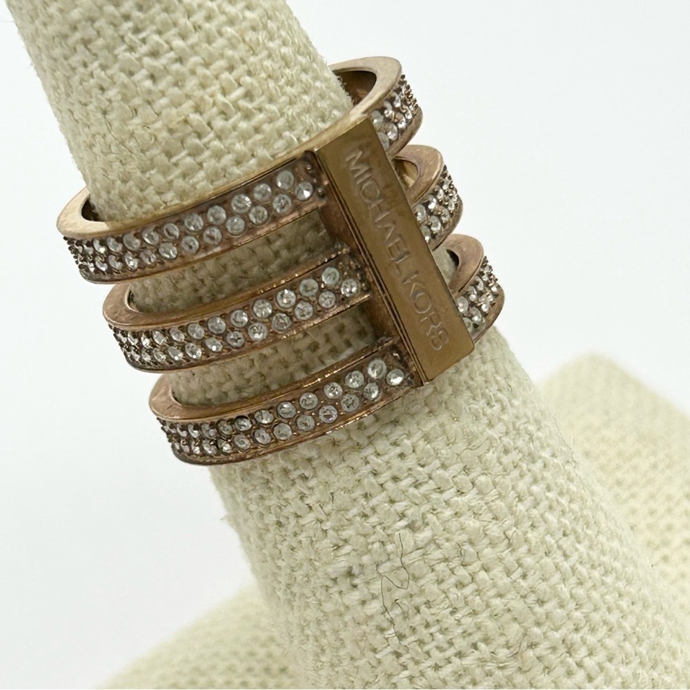 Michael Kors Triple Band Pave Rose Gold Ring 7